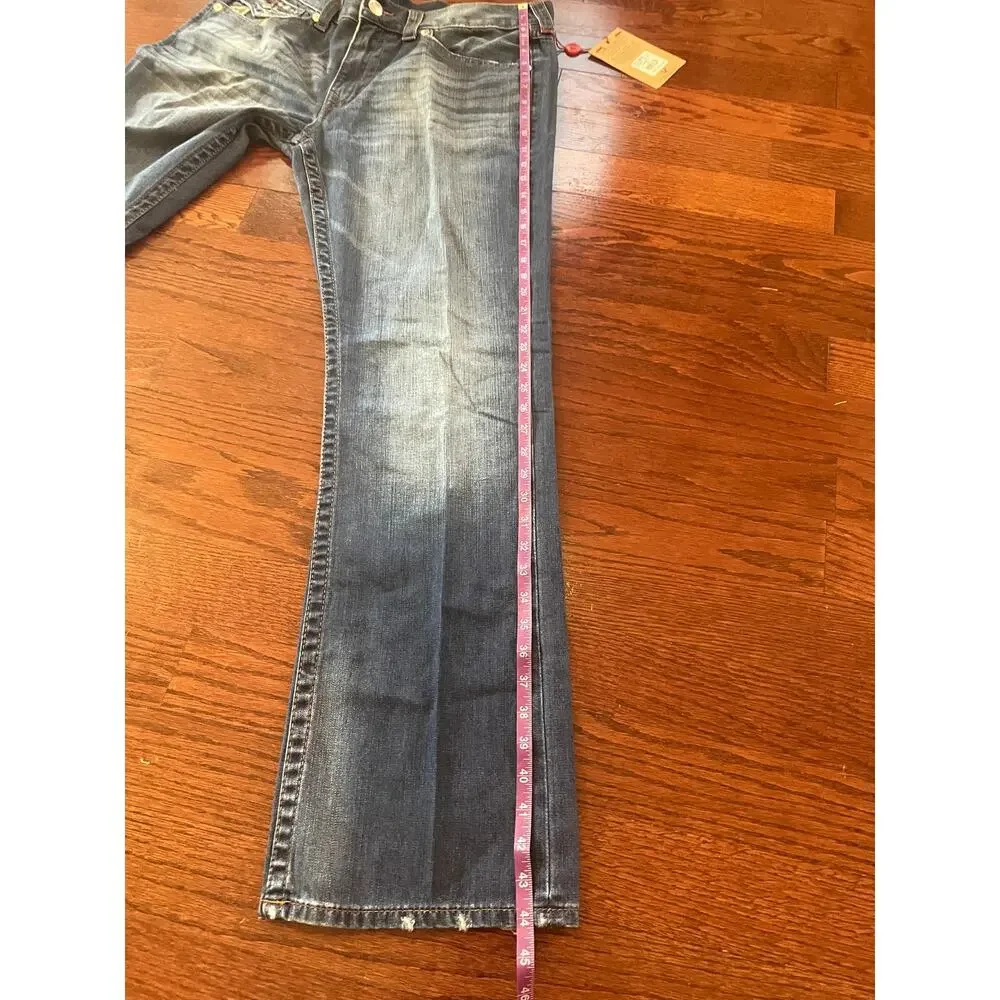 NWT True Religion Camo Horseshoe Flap Pocket Straight Leg Jeans size 36